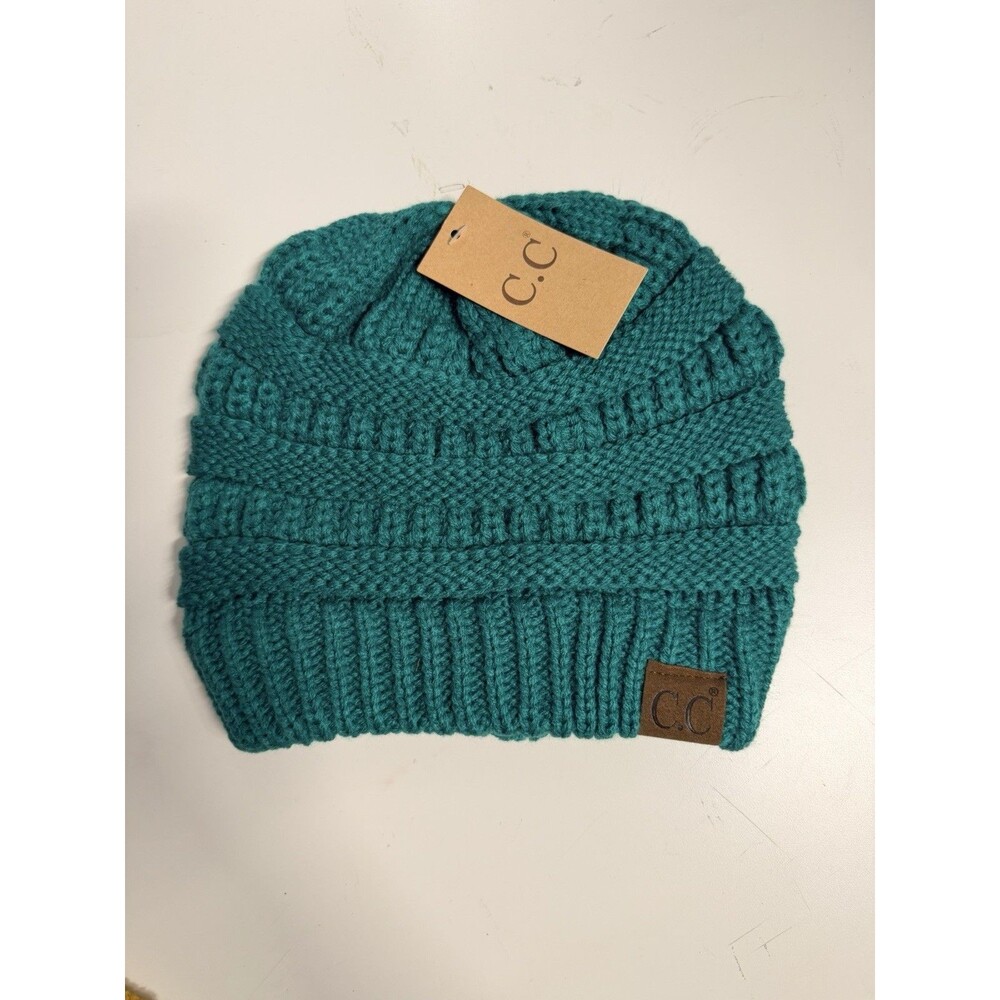 C.C Exclusives Women's Beanie Sea Green Knit Acrylic Stretch Logo HAT-20A